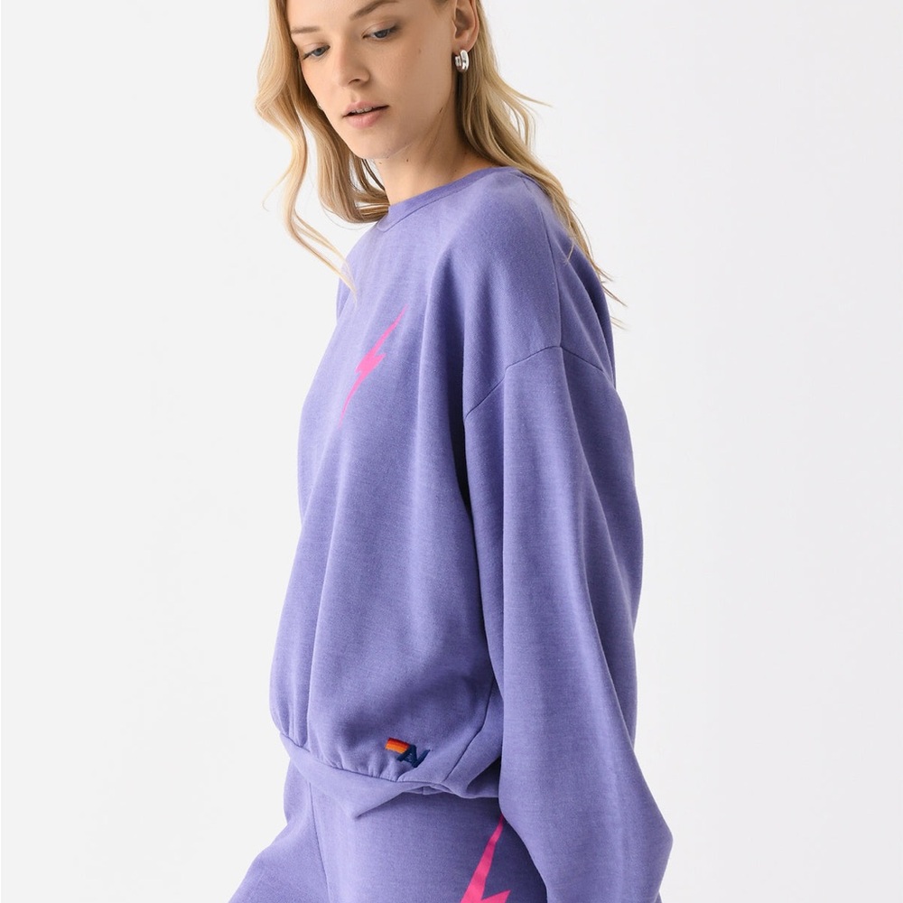 Aviator Nation Bolt 2 Crew Sweatshirt Purple Lightning Relaxed Fit M sold out - Picture 2 of 7